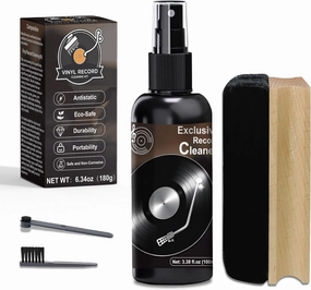 Vinyl Record Cleaner Kit - Complete 4-in-1 Vinyl Records Cleaning Kit-100ml Cleaning Liquid, Soft Velvet Record Brush, Straight Handle & Round Head Stylus Brush record cleaning kit,vinyl cleaner,stylus brush set,