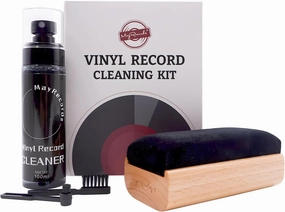 Vinyl Record Cleaning Kit, 4-in-1 Wooden Velvet Brush, 100ml Cleaning Fluid, Black Microfiber Brush and Round Player Needle Cleaning Brush for LP Record Player Cartridg Needle record cleaning kit,vinyl cleaner,stylus brush set,