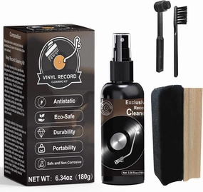 Vinyl Record Cleaning Kit, 4 Pcs Vinyl Record Cleaning Kit, Record Player Accessories Includes Soft Velvet Record Brush, Cleaning Solution, Stylus Brush, Brush for Velvet record cleaning kit,vinyl cleaner,stylus brush set,