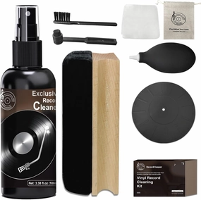 Vinyl Record Cleaning Kit,Complete 8-in-1,100ml Vinyl Record CleanerVelvet Record BrushStraight Handle BrushRound Head BrushSilicone Record TraySuede WipeEar Wash Ball & Storage Bag record cleaning kit,vinyl cleaner,stylus brush set,