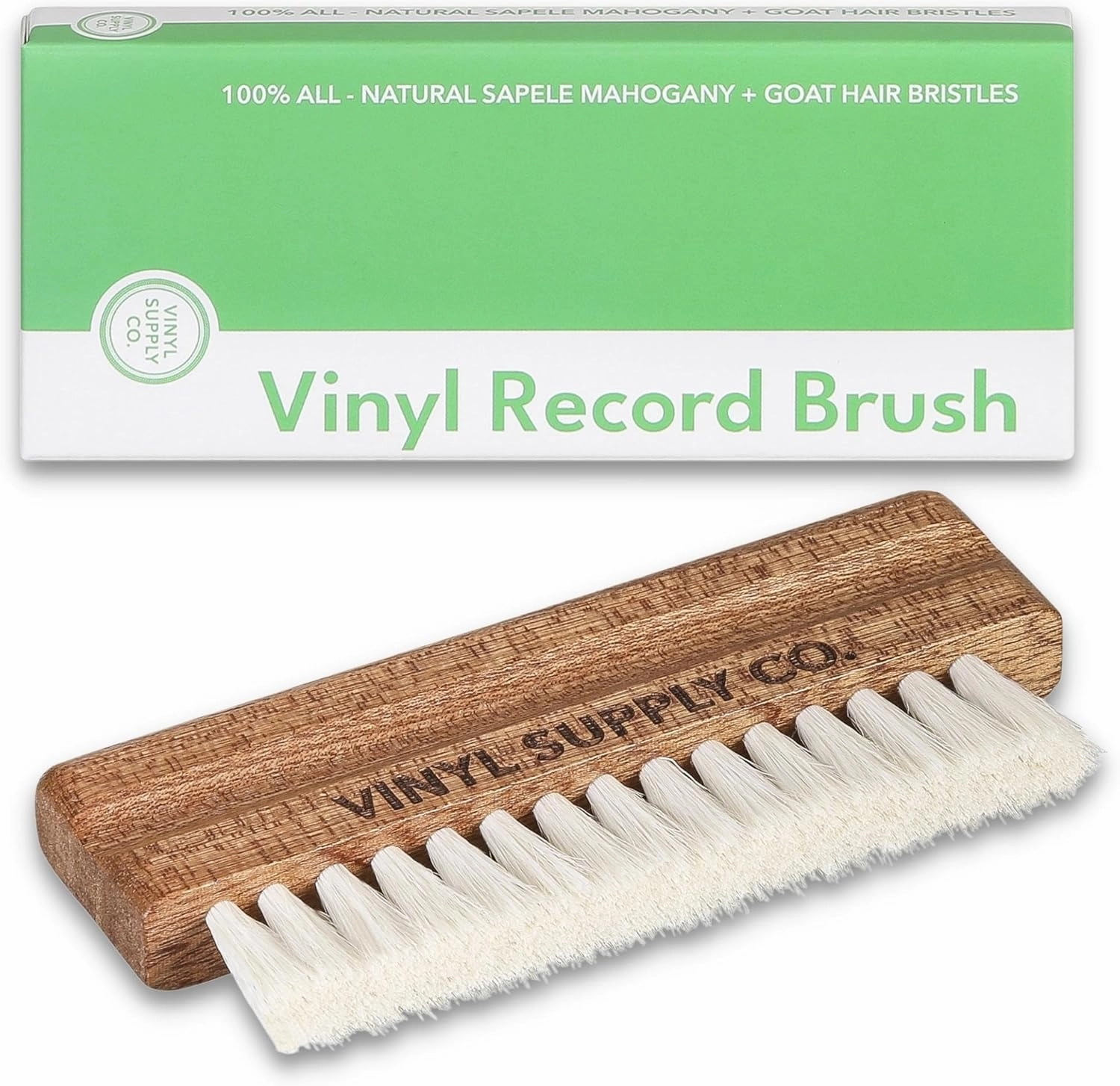 Vinyl Record Goat Hair Brush by Vinyl Supply Co. - 100% All-Natural Wood Vinyl Care Kit - Goat Hair Vinyl Record Brush, Velvet Brush Pad, & Stylus Brush Cleaner (Goat Hair Brush)