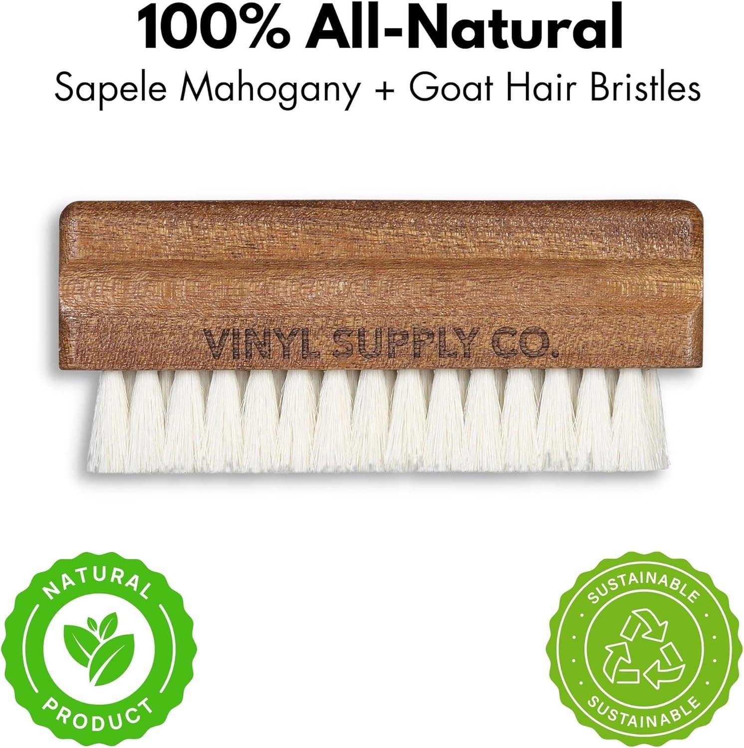 Vinyl Record Goat Hair Brush by Vinyl Supply Co. - 100% All-Natural Wood Vinyl Care Kit - Goat Hair Vinyl Record Brush, Velvet Brush Pad, & Stylus Brush Cleaner (Goat Hair Brush)