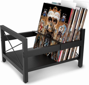 Vinyl Record Holder, All Metal Album Case Storage, Holds up to 60-80 LPs With 2 Plastic Dividers and Sliding Bar vinyl storage,record holder,LP organizer,
