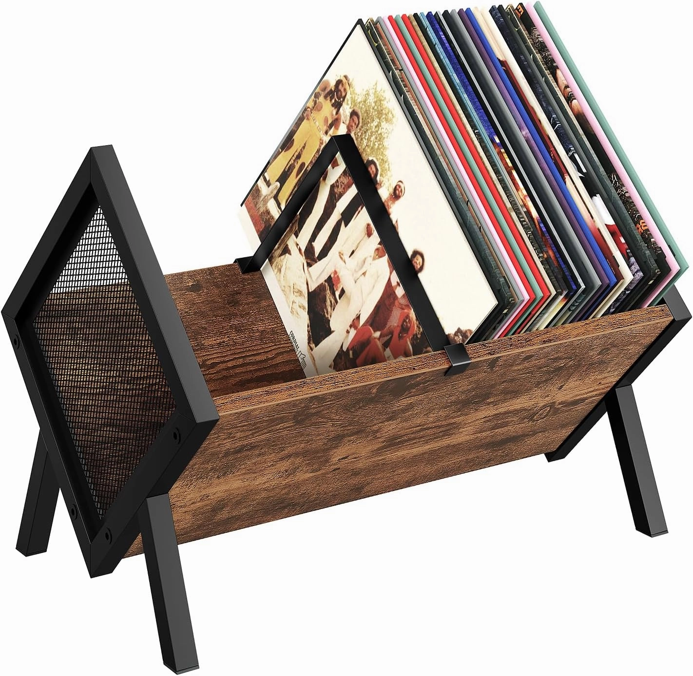 Vinyl Record Holder, Vinyl Record Storage Rack, Album Display Rack, Versatile Storage Shelf, Album Organizer, for Magazine, Files, Book, Rustic Brown Black TCW01BF vinyl storage,record holder,LP organizer,