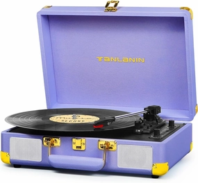 Vinyl Record Player 3-Speed Bluetooth Portable Turntable with USB Recording - Purple PU Leather Suitcase Record Player, Built-in Speakers, Belt Drive, AUX/RCA/Headphone Jacks, Vintage Music Gift belt-drive turntable,vinyl record player,audiophile turntable