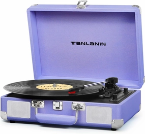 Vinyl Record Player 3-Speed Bluetooth Portable Turntable with USB Recording Built-in Speakers Belt Drive AUX/RCA/Headphone Jacks, Purple Leather Suitcase Record Player for Vintage Music Gift belt-drive turntable,vinyl record player,audiophile turntable,