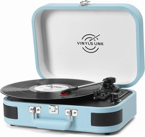 Vinyl Record Player 3 Speed Bluetooth Turntable Belt Drive LP Play Portable Suitcase Record Player Built-in Speaker with EQ Mode USB Recording RCA Output/AUX Input Headphone Jack Blue belt-drive turntable,vinyl record player,audiophile turntable,