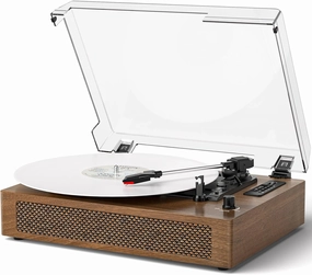 Vinyl Record Player 3-Speed Extended-Sized Turntable with Built-in Speakers & Bluetooth, USB/SD Recording, EQ Mode & LED Display, Belt-Drive Walnut Wood LP Player belt-drive turntable,vinyl record player,audiophile turntable,