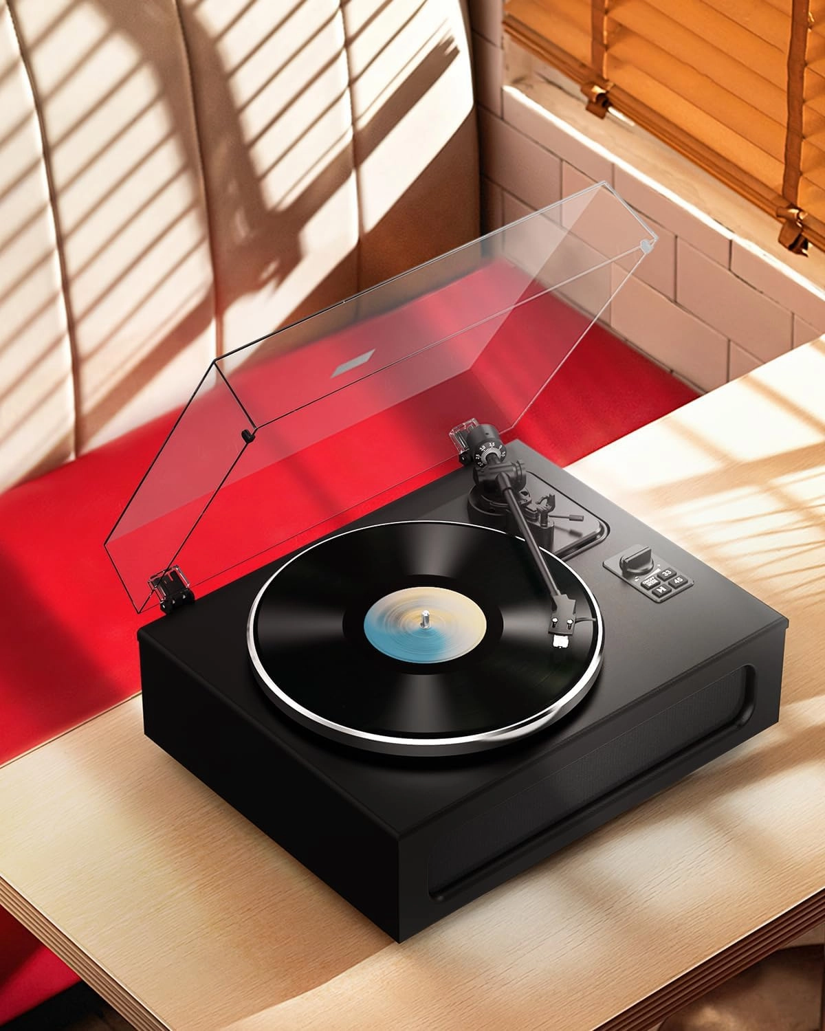 Vinyl Record Player All-in-1 LP Turntable Built-in Four Speakers HiFi Belt Drive System with Phono Preamp ATN-3600L MM Cartridge BT Wireless Aux-in RCA Line Out Auto Off Black Classic Edition