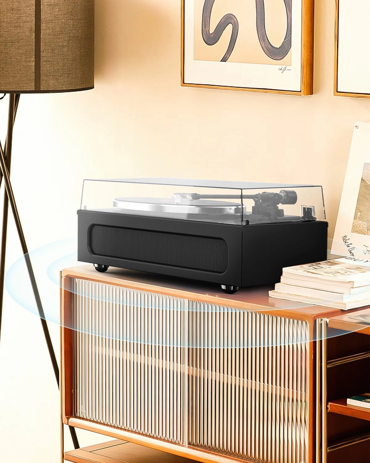 Vinyl Record Player All-in-1 LP Turntable Built-in Four Speakers HiFi Belt Drive System with Phono Preamp ATN-3600L MM Cartridge BT Wireless Aux-in RCA Line Out Auto Off Black Classic Edition