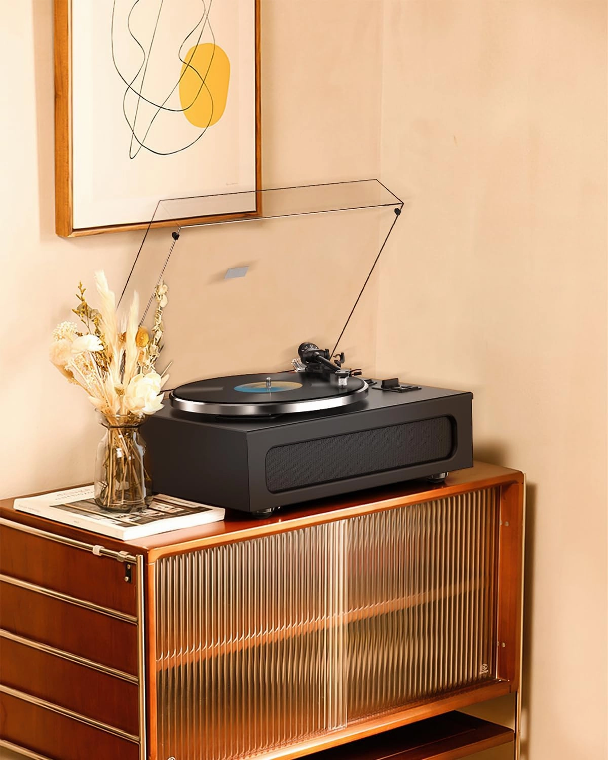 Vinyl Record Player All-in-1 LP Turntable Built-in Four Speakers HiFi Belt Drive System with Phono Preamp ATN-3600L MM Cartridge BT Wireless Aux-in RCA Line Out Auto Off Black Classic Edition