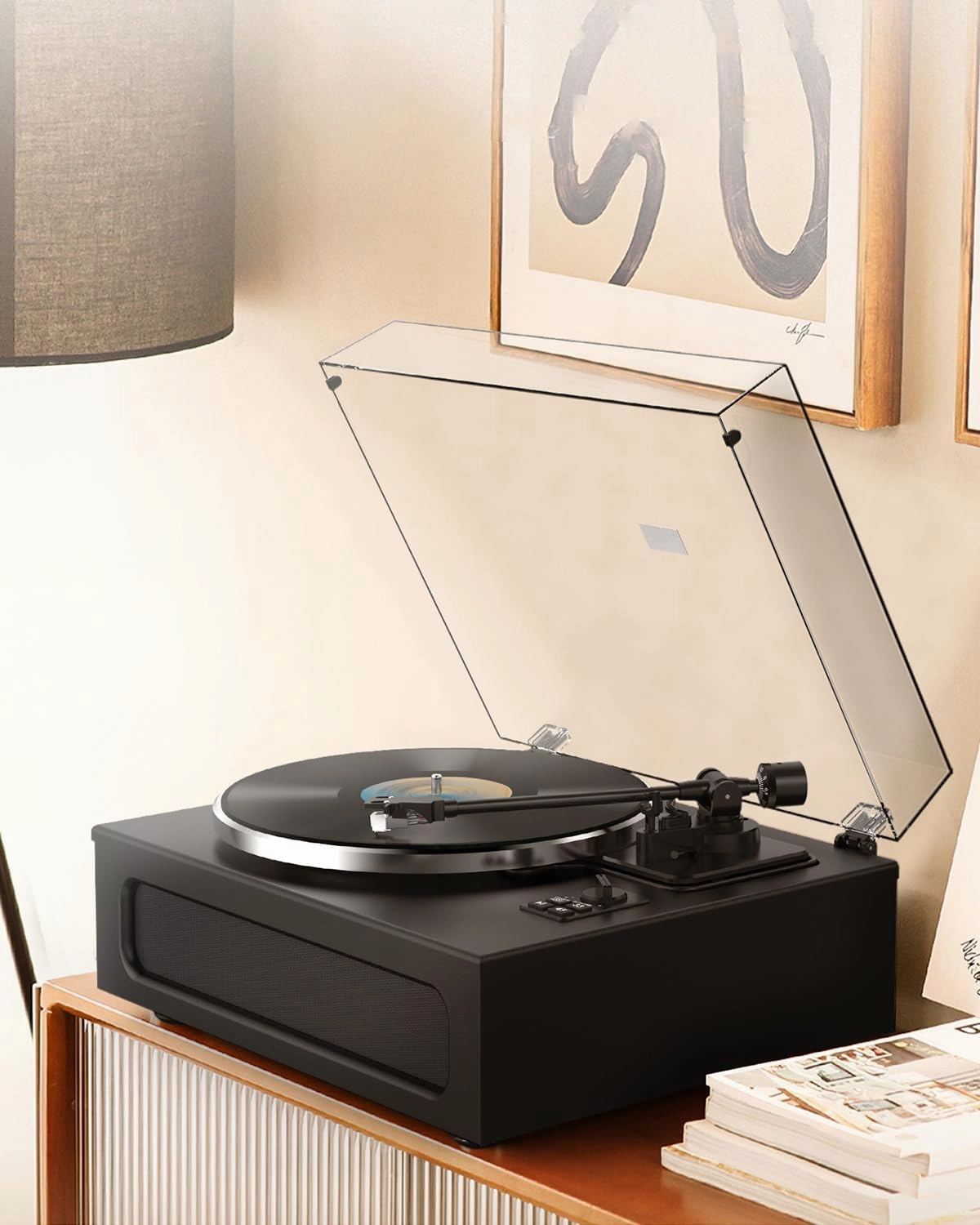 Vinyl Record Player All-in-1 LP Turntable Built-in Four Speakers HiFi Belt Drive System with Phono Preamp ATN-3600L MM Cartridge BT Wireless Aux-in RCA Line Out Auto Off Black Classic Edition