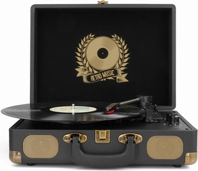 Vinyl Record Player Bluetooth 3-Speed Portable Vintage Suitcase with Built-in Speakers, RCA Line Out AUX in Headphone Jack Vintage Turntable, Black direct-drive turntable,DJ turntable,hi-torque vinyl deck,