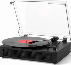 Vinyl Record Player Bluetooth Turntable with Built in Stereo Speakers Belt Drive 3 Speeds Turntables for Vinyl Records Support RCA Output, Aux in, Auto Stop Black belt-drive turntable,vinyl record player,audiophile turntable,