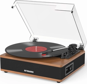 Vinyl Record Player Bluetooth Turntable with Built in Stereo Speakers Belt Drive 3 Speeds Turntables for Vinyl Records Support RCA Output, Aux in, Auto Stop Walnut Wood belt-drive turntable,vinyl record player,audiophile turntable,