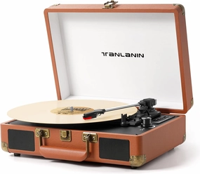 Vinyl Record Player Bluetooth Vintage 3-Speed Portable Suitcase Turntables with Built-in Speakers, Belt-Driven LP Player Support USB Recording AUX-in RCA Line Out Headphone Jack, Brown belt-drive turntable,vinyl record player,audiophile turntable,
