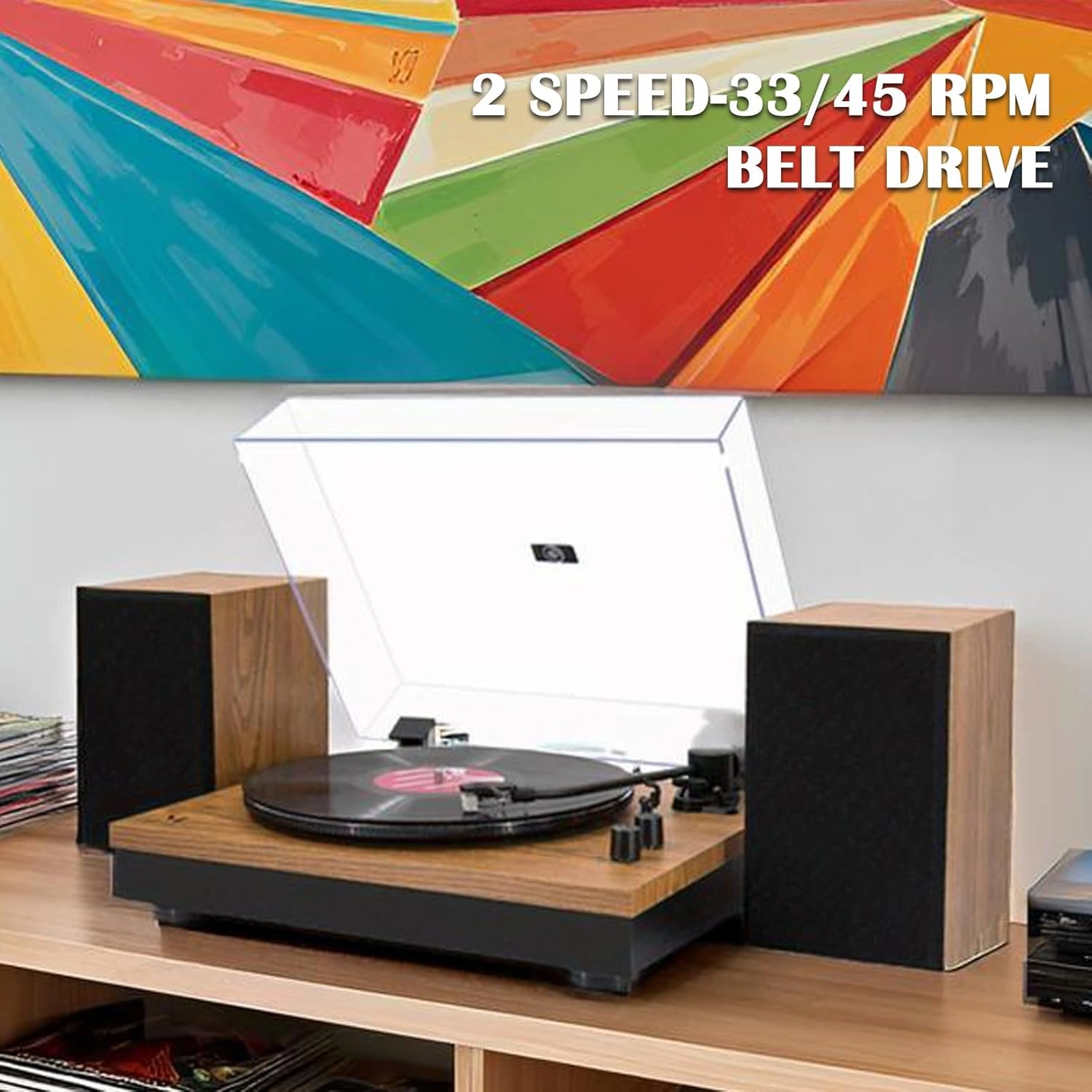 Vinyl Record Player, Record Players for Vinyl with Speakers, Wireless Turntable with Stereo Bookshelf Speakers,Built-in Phono Preamp, Belt Drive 2-Speed, Counterweight, AT-3600L (Yellow Wood