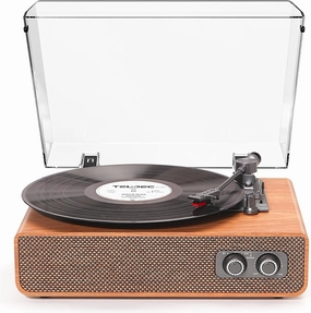Vinyl Record Player Turntable Bluetooth with Built-in Upgraded Stereo Speakers, 3-Speed Belt-Drive LP Player & Turntable with Adjustable Counterweight, RCA Out/AUX-in, Natural Wood belt-drive turntable,vinyl record player,audiophile turntable,