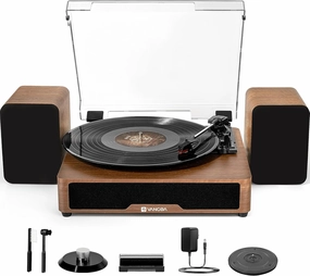 Vinyl Record Player Turntable with Built-in Bluetooth Receiver & 2 Stereo Speakers, 3 Speed 3 Size Portable Retro Record Player with Speakers Set for Entertainment and Home Decoration, Vangoa direct-drive turntable,DJ turntable,hi-torque vinyl deck,