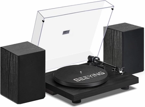 Vinyl Record Player Turntable with Speakers (36W) Wireless Bookshelf HiFi Stereo System Support USB Recording Magnetic Cartridge Built-in Phono Preamp Adjustable Counterweight Belt Drive Vintage Black phono preamp,turntable amplifier,record player preamp,