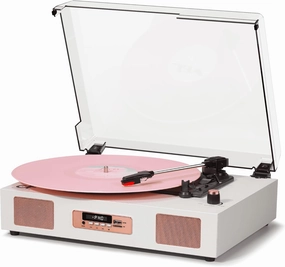 Vinyl Record Player Vintage Wireless Bluetooth Record Player with Stereo Speakers, USB/TF Card Recording, LP Player with 3 Speed Belt Drive Turntable Support RCA Line-Out AUX Input EQ,White& Rose Gold direct-drive turntable,DJ turntable,hi-torque vinyl