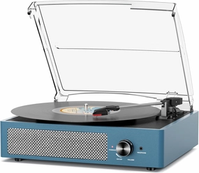 Vinyl Record Player with 2 Stereo Speakers Belt-Driven Vintage Turntables 3 Speed 3 Size Wireless Bluetooth Playback AUX-in RCA Out Headphone LP Vinyl Players Auto Stop Frosted Blue belt-drive turntable,vinyl record player,audiophile turntable,