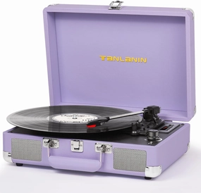 Vinyl Record Player with Built-in Speakers Vintage 3-Speed Portable Suitcase Bluetooth Turntables with USB Recording Belt-Driven LP Player Support AUX/RCA/Headphone Jack, Purple Leather belt-drive turntable,vinyl record player,audiophile turntable,
