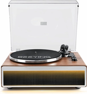 Vinyl Record Player with Built in Stereo Speakers Bluetooth Turntable for Vinyl Records with Magnetic Cartridge Belt Drive 2-Speed Hi-Fi System with Phono Preamp, Aux-in and Warm Light Design balanced output player,audiophile player,hi-res digital player,