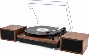Vinyl Record Player with Dual Portable Stereo Speakers, 3-Speed Belt-Drive Turntable with BT 5.0 Wireless Music Streaming, RCA Output, Auto-Stop Switch | Mahogany belt-drive turntable,vinyl record player,audiophile turntable,