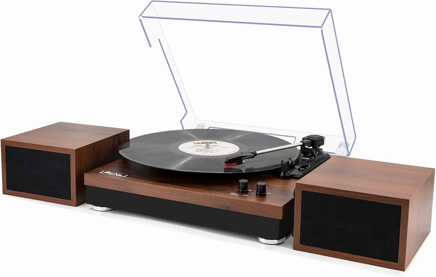 Vinyl Record Player with Dual Portable Stereo Speakers, 3-Speed Belt-Drive Turntable with BT 5.0 Wireless Music Streaming, RCA Output, Auto-Stop Switch | Mahogany belt-drive turntable,vinyl record player,audiophile turntable,