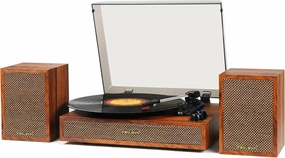 Vinyl Record Player with External Speakers, 3 Speed Bluetooth Turntable for Vinyl Records, Vintage Belt Drive Record Player with Stereo Speakers and Auto Stop, RCA Audio Out and Aux-in,Light Wood belt-drive turntable,vinyl record player,audiophile turntabl