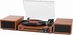 Vinyl Record Player with External Speakers BT 5.3 Wireless Turntable Portable with 3 Speed USB Vintage Wooden Brown belt-drive turntable,vinyl record player,audiophile turntable,