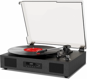 Vinyl Record Player with Speakers, Belt-Drive 3 Speed Vintage Bluetooth Turntable, USB Recording, AUX-in & RCA Line Out LP Player, Black belt-drive turntable,vinyl record player,audiophile turntable,