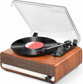 Vinyl Record Player with Upgraded Speakers,3 Speed Turntable with Latest Bluetooth 5.3, AUX Input, Headphone Jack, RCA Output and Auto Stop, Mirror Vintage Wooden Design belt-drive turntable,vinyl record player,audiophile turntable,