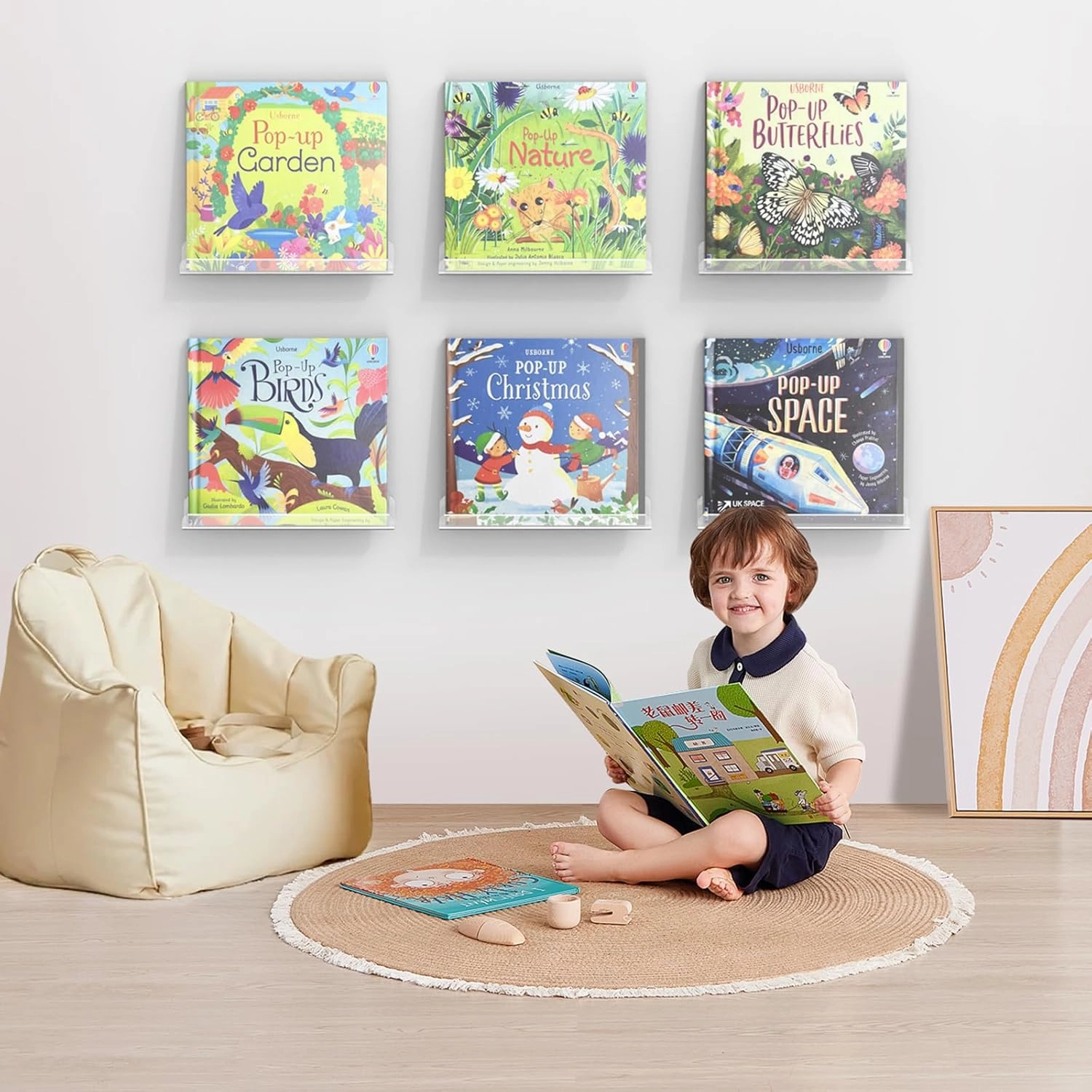 Vinyl Record Shelf Wall Mount, 6 Pack 12 inch Clear Acrylic Album Record Holder Display, Kids Bookshelf, Floating Wall Shelves for Bathroom, Bedroom, Living Room, Kitchen