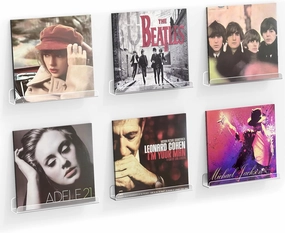 Vinyl Record Shelf Wall Mount, 6 Pack 12 inch Clear Acrylic Album Record Holder Display, Kids Bookshelf, Floating Wall Shelves for Bathroom, Bedroom, Living Room, Kitchen vinyl storage,record holder,LP organizer,