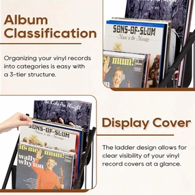 Vinyl Record Storage,3-Tier Record Holder and Stand Display, Vinyl Holder and Shelf for 30 LPs, Album Storage and Organizer, Display Frame for Album, for Art Storage Organizer vinyl storage,record holder,LP organizer,