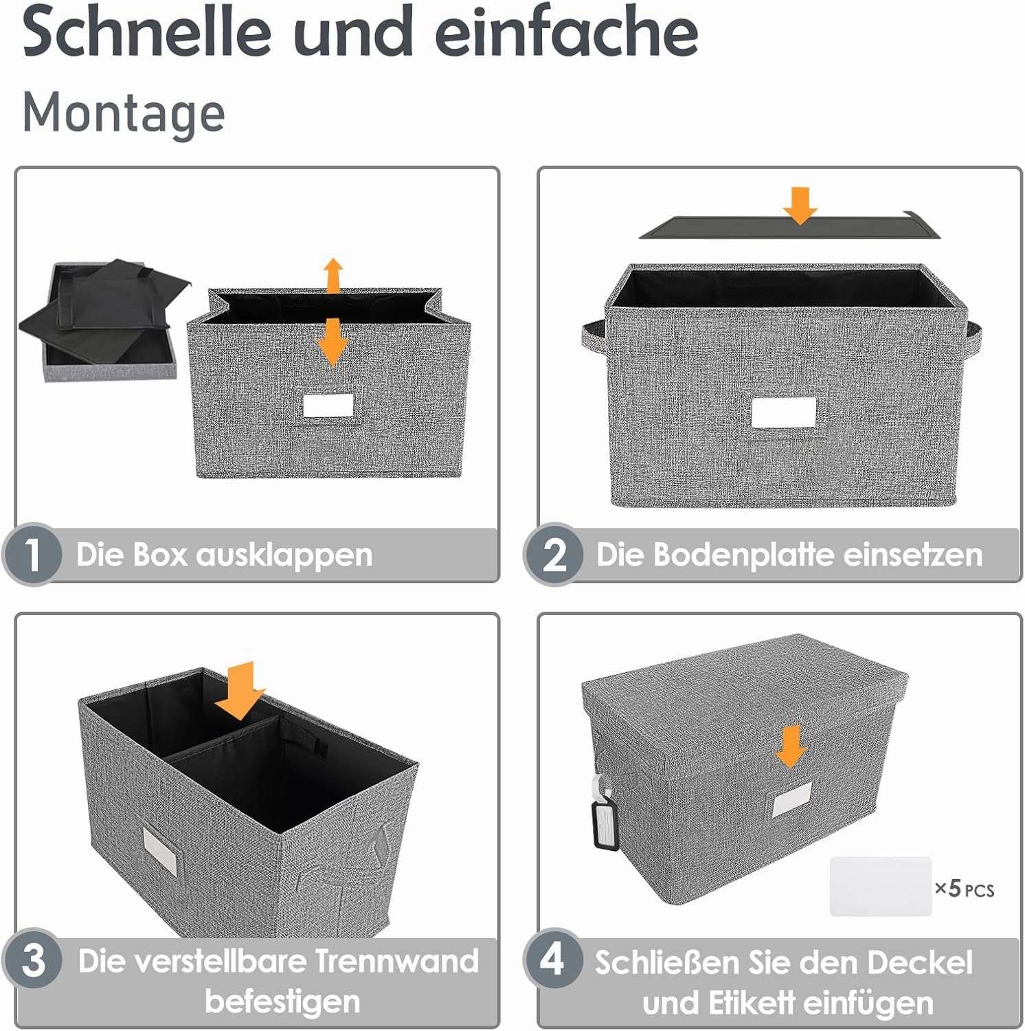 Vinyl Record Storage Box for 7"/45 RPM LPs, Grey Case with Lid Holds up to 80 Albums, CD Crate Play Music Collection Holder, Collapsible File Folder Cabinet Organizer with Handle