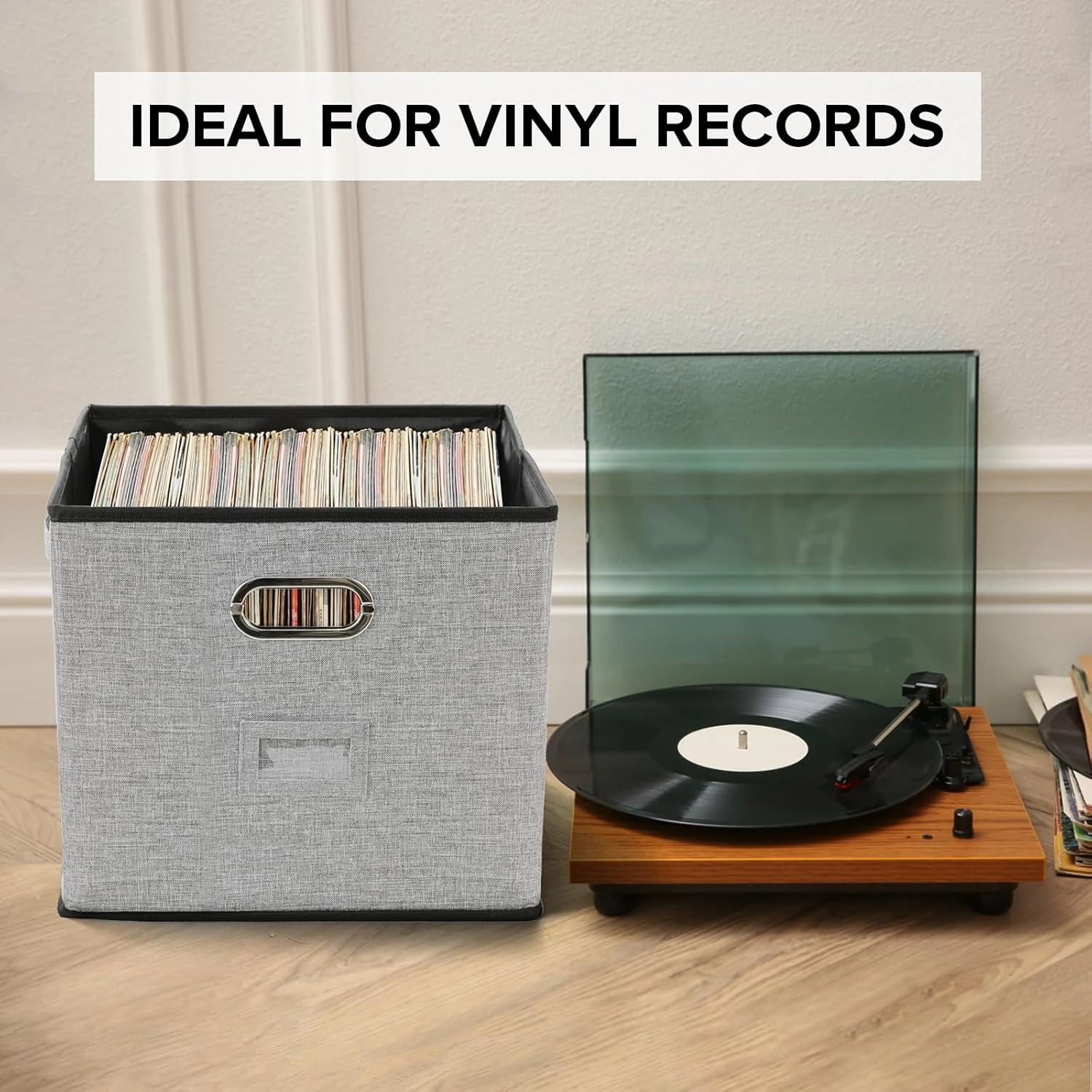 Vinyl Record Storage Box Hold 100  12" Albums Stackable LP Storage Bin with Lid Record Holder Protect Albums, CDs, Books, Magzine, Files