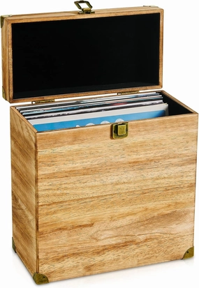 Vinyl Record Storage Box, Vintage Wooden LP Album Collection Storage Record Case Crate Organize 7/10/12 Inch Standard Records, Holds 40 Records - Carbonized Brown (Without window) vinyl storage,record holder,LP organizer,
