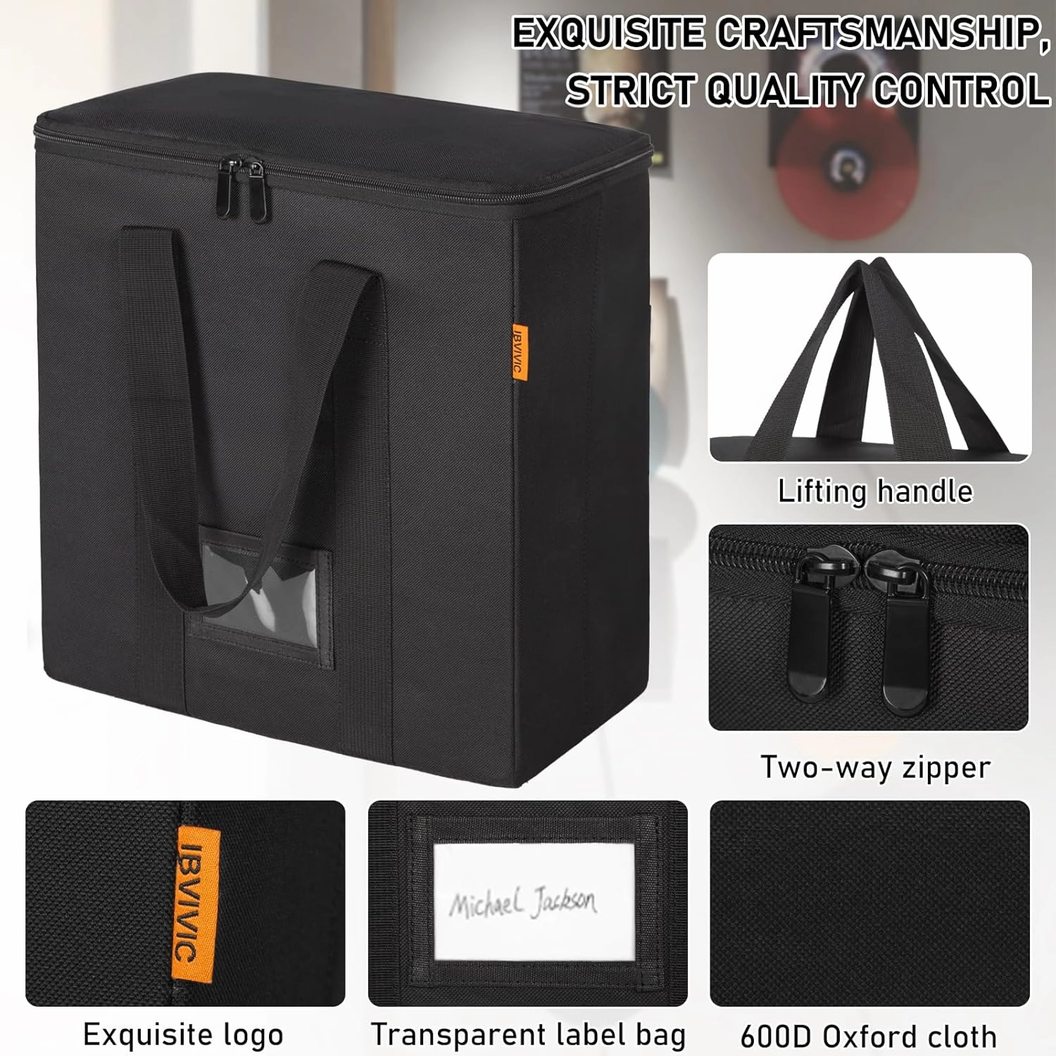 Vinyl Record Storage Box with Lids and Handle Vinyl Album Storage Case Bag for 12 inch LP