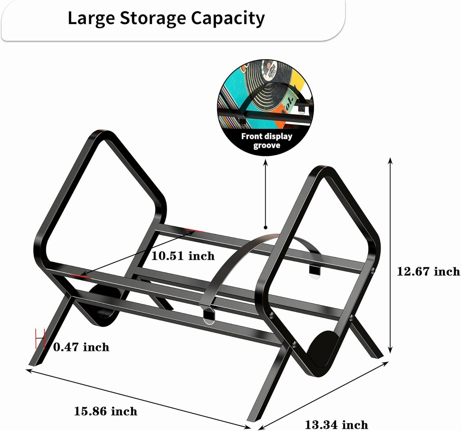 Vinyl Record Storage Holder, 80-110LP Albums Storage Rack,Metal vinyl record display Stand with Adjustable Dividers,Quick Assembly Vinyl Shelf Organizer for Magazine, Book, Files, Black