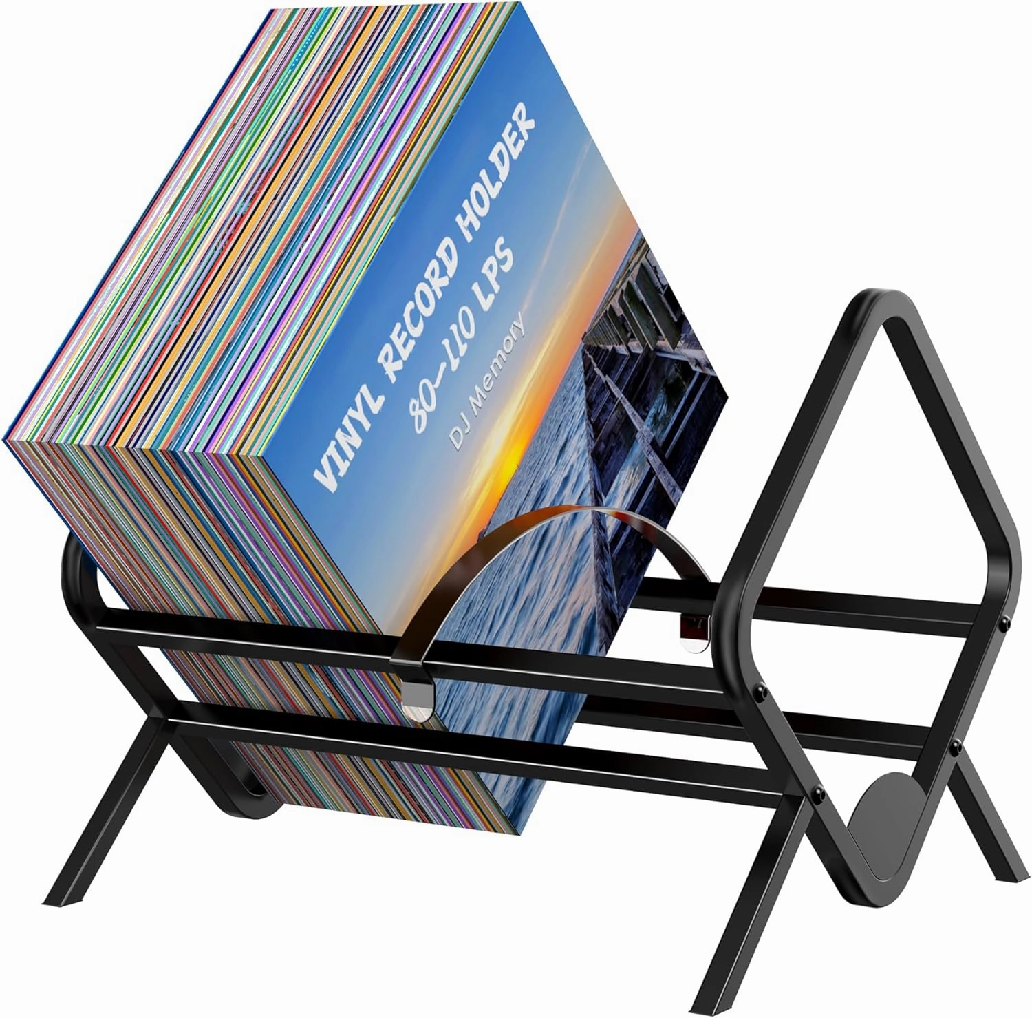Vinyl Record Storage Holder, 80-110LP Albums Storage Rack,Metal vinyl record display Stand with Adjustable Dividers,Quick Assembly Vinyl Shelf Organizer for Magazine, Book, Files, Black vinyl storage,record holder,LP organizer,
