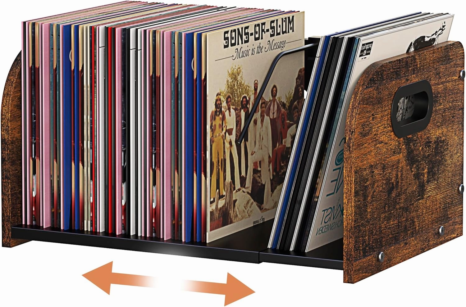 Vinyl Record Storage Holder, Expandable Record Holder Rack With Movable Divider, 110 LP Album Display Shelf Stand, Magazine Holder (Rustic Brown) vinyl storage,record holder,LP organizer,