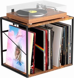 Vinyl Record Storage Holder for 80-100LPs, Vinyl Record Stand Wall Mount with Movable Divider, Solid Record Display Crate & Organizer for Albums, Magazine, Book, File vinyl storage,record holder,LP organizer,