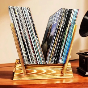 Vinyl Record Storage Holder Real Wood, Rustic Wooden Vinyl Stand, Fits 10-12 Size Record, Not for 7, Easy to Flip 33 or 45 LPs Storage Display Rack, Farmhouse Home Decor vinyl storage,record holder,LP organizer,