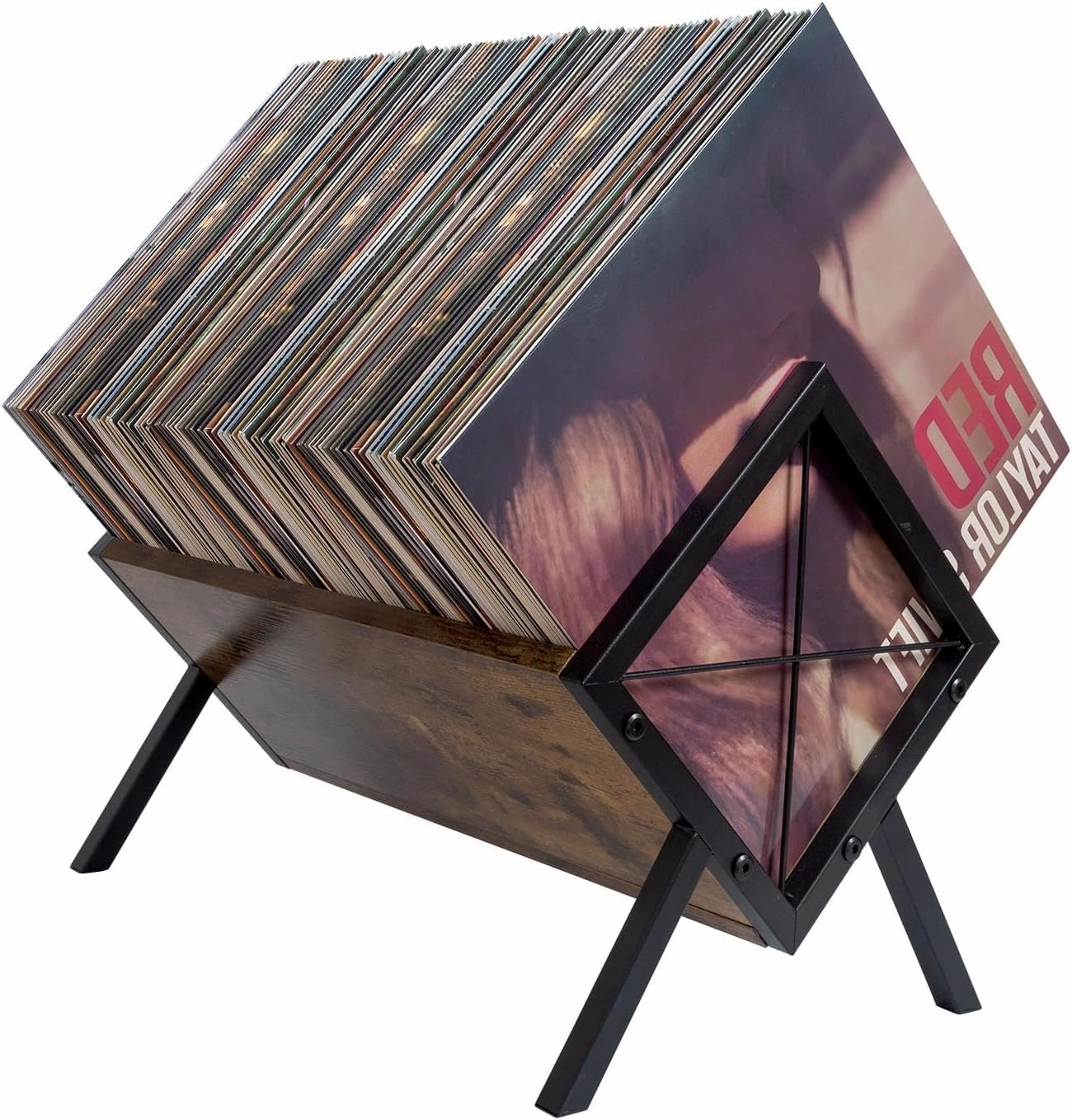 Vinyl Record Storage Holder, Record Holder 80-100 LP with Dividers, Retro Style Quick Assembly Vinyl Record Display for Albums, Magazine, Book, Files (1 Tier) vinyl storage,record holder,LP organizer,