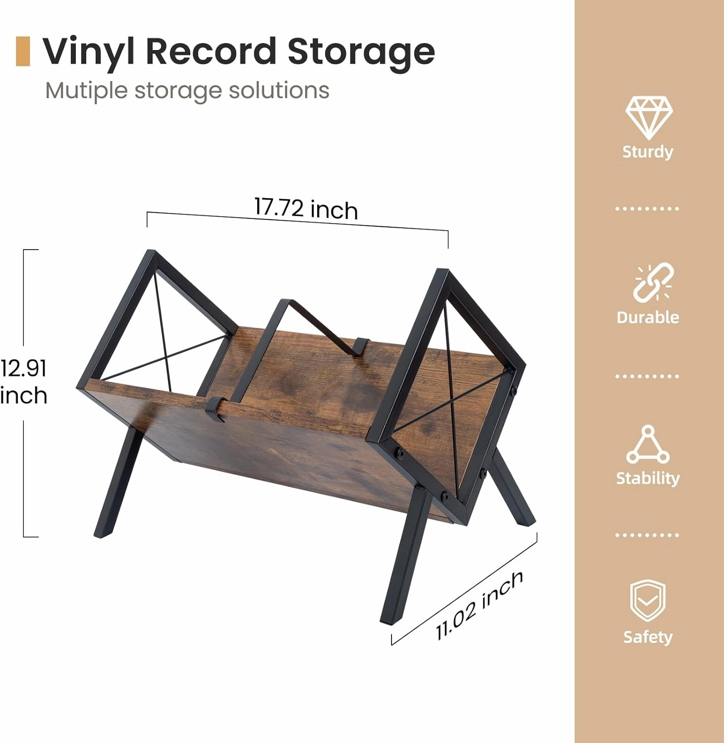 Vinyl Record Storage Holder, Record Holder 80-100 LP with Dividers, Retro Style Quick Assembly Vinyl Record Display for Albums, Magazine, Book, Files (1 Tier)