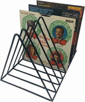 Vinyl Record Storage Holder Stand - Premium Triangle Metal Wire Magazine and Book Rack holds up to 33 Lp Album Records, Simple, Functional and Contemporary Vinyl Organizer - Small 5slots (Rose) vinyl storage,record holder,LP organizer,
