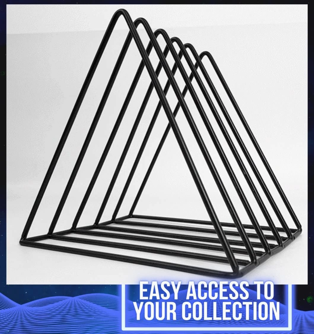 Vinyl Record Storage Holder Stand - Premium Triangle Metal Wire Magazine and Book Rack holds up to 33 Lp Album Records, Simple, Functional and Contemporary Vinyl Organizer - Small 5slots (Rose)